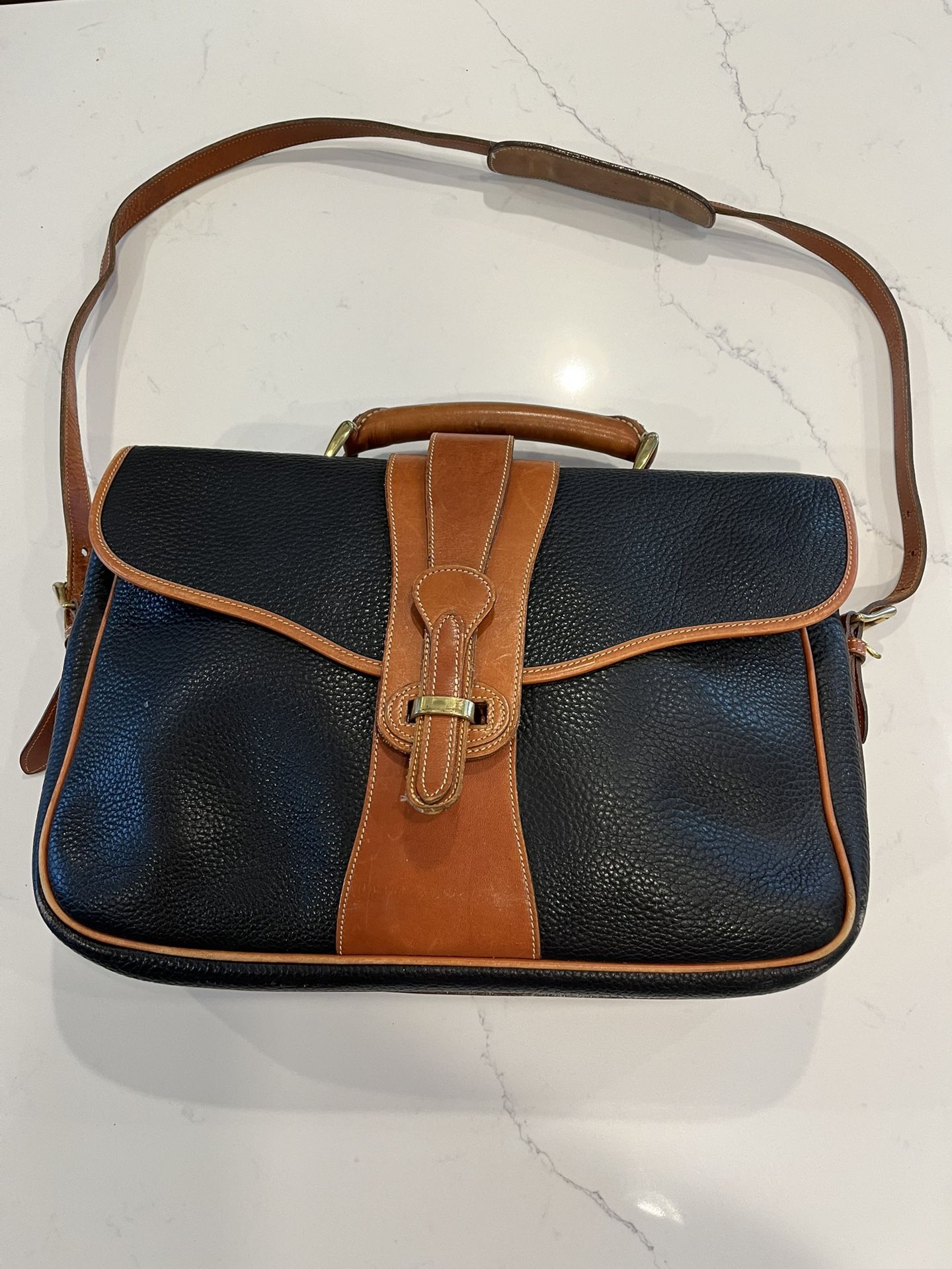 Dooney & Bourke Vintage Blue & Tan Leather Legal Brief Messenger