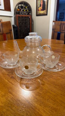 Clear Glass Tea Set with Teapot and Cups