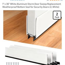 1" x 36" White Aluminum Storm Door Sweep Replacement Weatherproof Bottom Seal for Security Doors (2, White)