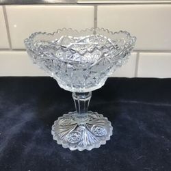 Vtg Cut Glass 4 1/2 Pedestal Sherbet Dish With Sawtooth Edge