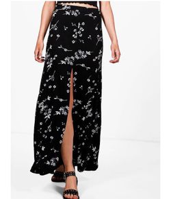 Petite size 10 (Med./Lrg.) black floral maxi skirt
