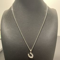 Vintage Y2K Initial Monogram U Horseshoe Pave  Rhinestones Silver Tone Necklace Lobster closure  Lucky horseshoe or “U” initial pendant  Pristine vint