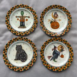 Halloween Debbie Mumm Sakura Set of 4 Dessert Salad Plates 1998 NEW