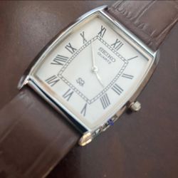 Seiko Silver Dial Brown Leather 33mm Mint Condition Vintage rare Mens Watch