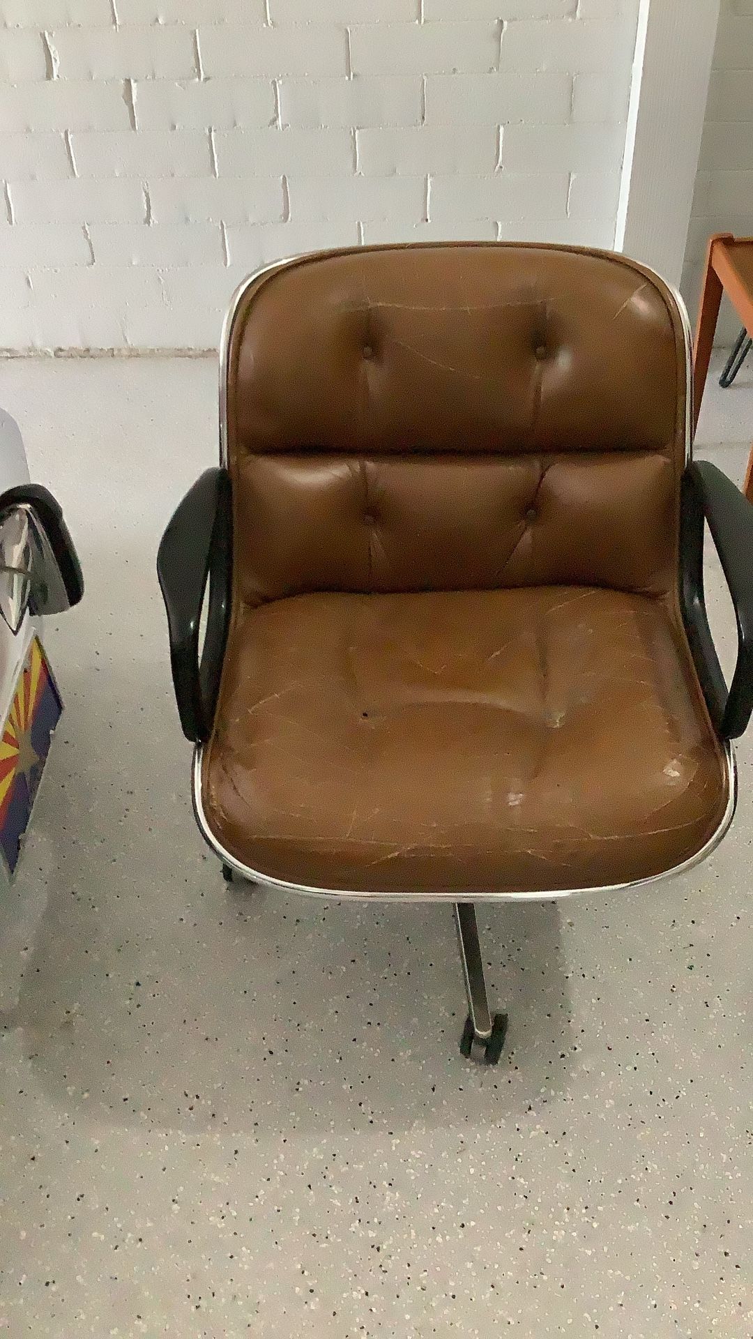 Knoll mid Century Modern Pollard Brown Leather Office Desk Chair .