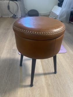 Round Faux Leather Storage Ottoman / Stool – Like New