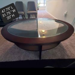 Coffee Table (Wooden Legs/shelves and Glass Top