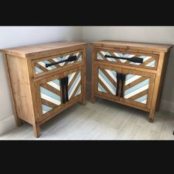 2 Chevron Pattern Nautical Cabinet Side Sofa Entry Tables