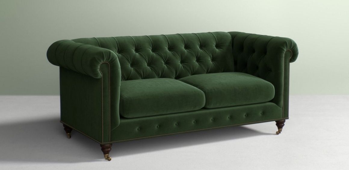 Like New Anthropologie Lyre Chesterfield Velvet Green Sofa Couch Perfect Condition - Paradise Valley