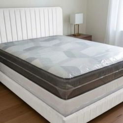 QUEEN size bed frame with mattress white velvet bed with mattress and box spring set FREE DELIVERY