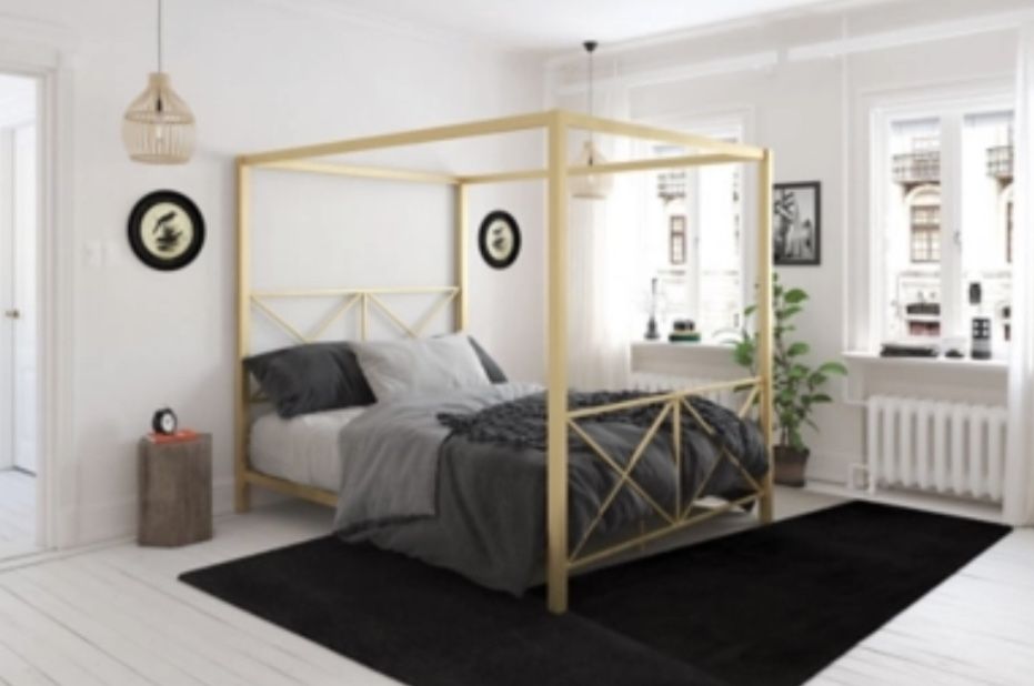 Gold Queen Sized Canopy Bed Frame