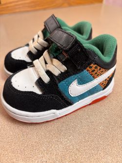 Cute toddler-sized Nike Dunk Low sneakers .