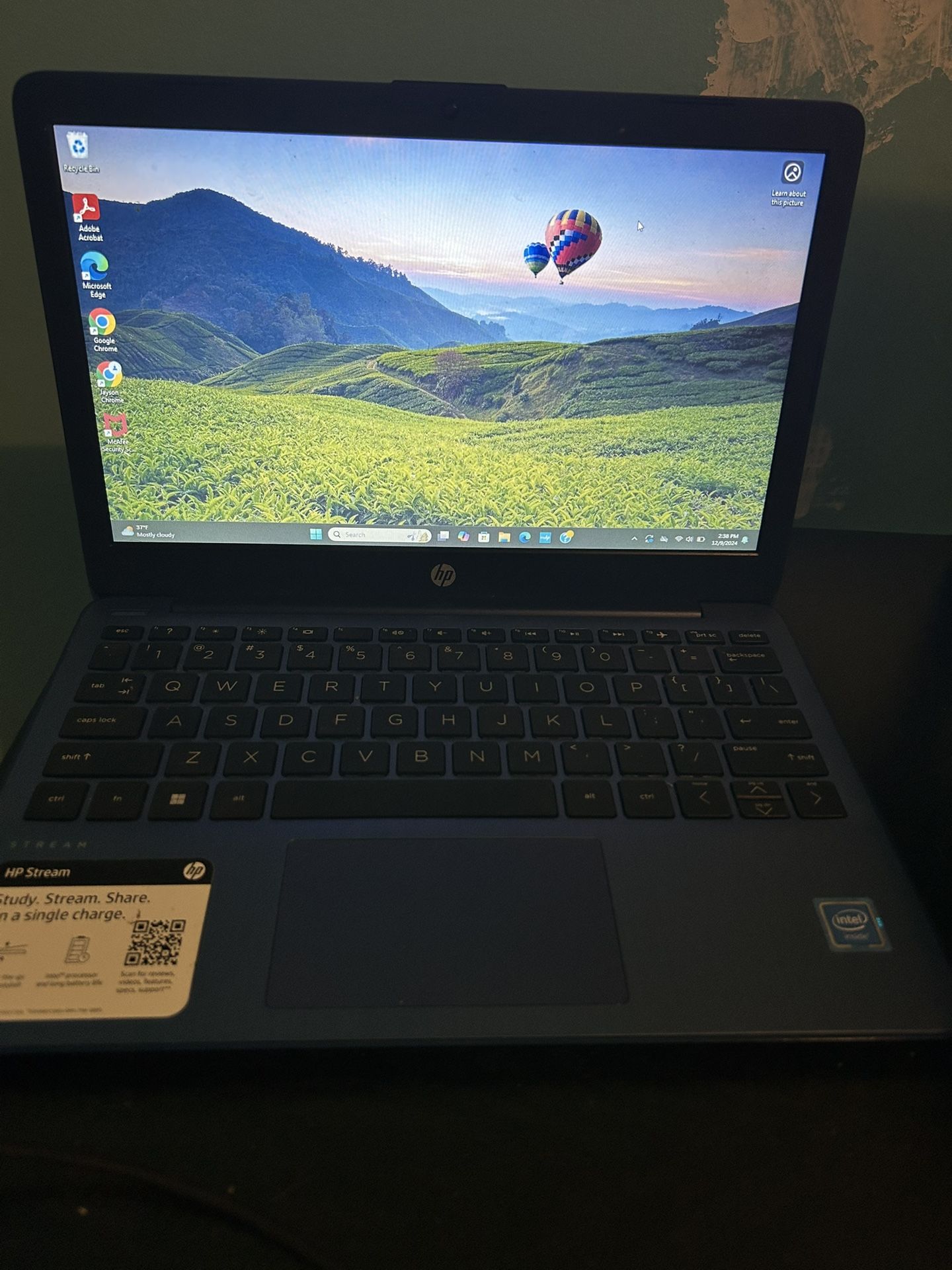 HP Stream 11" Laptop, Intel Celeron N4020, Intel UHD Graphics 600, 4 GB RAM, 64 GB eMMC, Windows 11