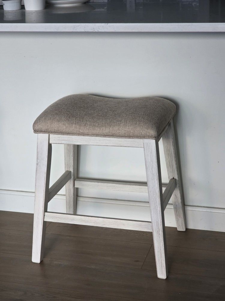 Ashley Wooden Stool with Cloth Seat (Coastal/Farmhouse)