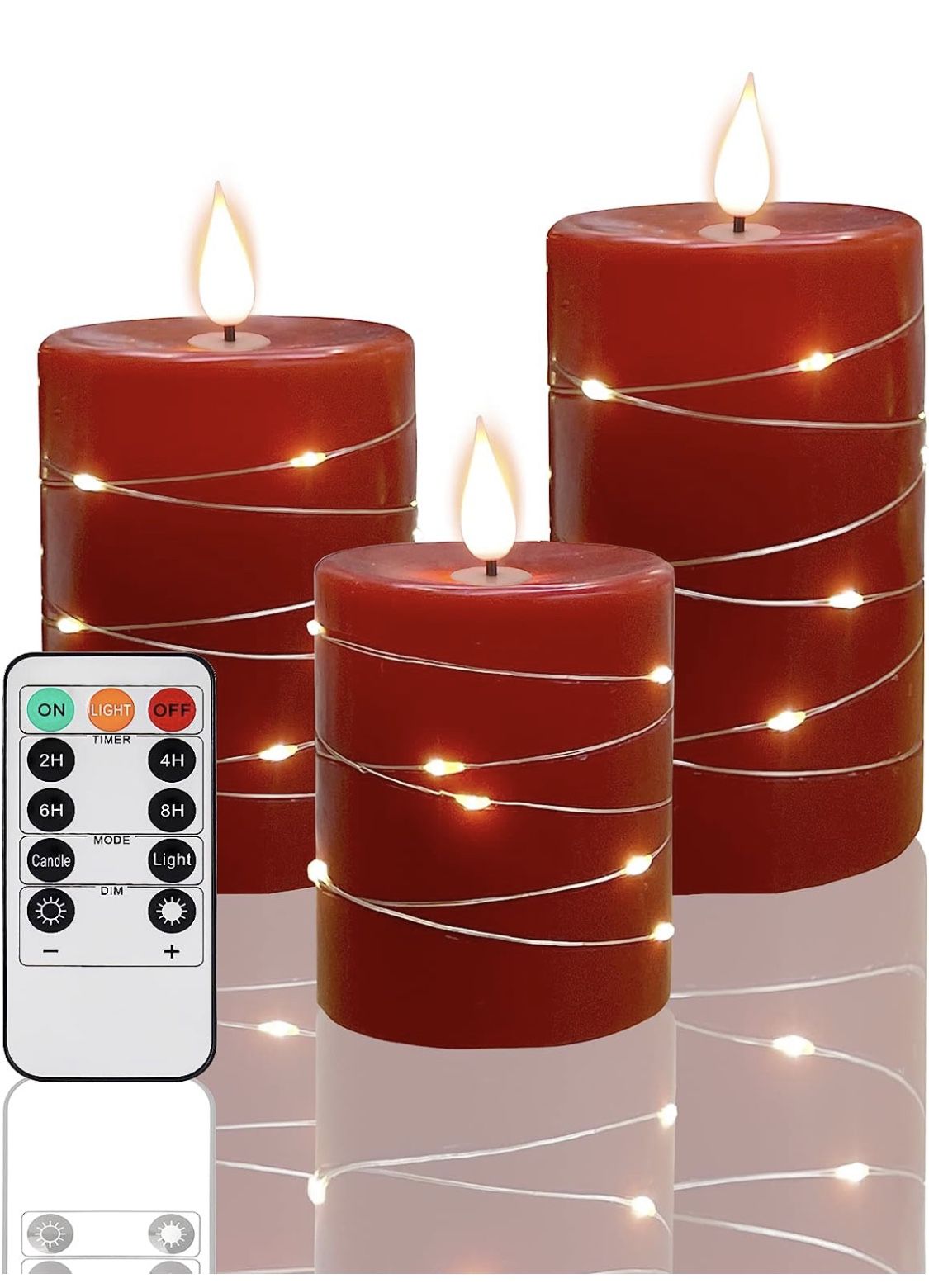 Red Wax Flameless Candles with String Lights 
