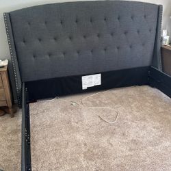 King Upholstered Bed Frame - Grey