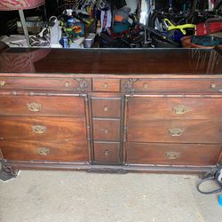 1950s Wood  Antique Dresser with Glass Top 