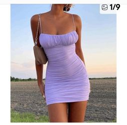 Pretty Lavender Ruched Mini Dress by Princess Polly