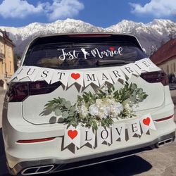 Just Married" Wedding Magnets Window Decal Hanging Sign