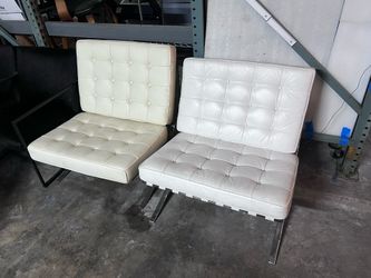 Modern Barcelona Style Lounge Chair – White Leather – Mies Inspired