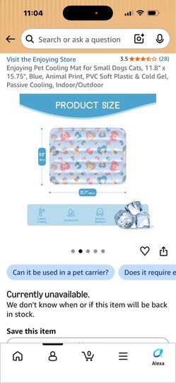 Enjoying Pet Cooling Mat for Small Dogs Cats, 11.8" x 15.75", Blue, Animal Print, PVC Soft Plastic & Cold Gel, Passive Cooling, Indoor/Outdoor