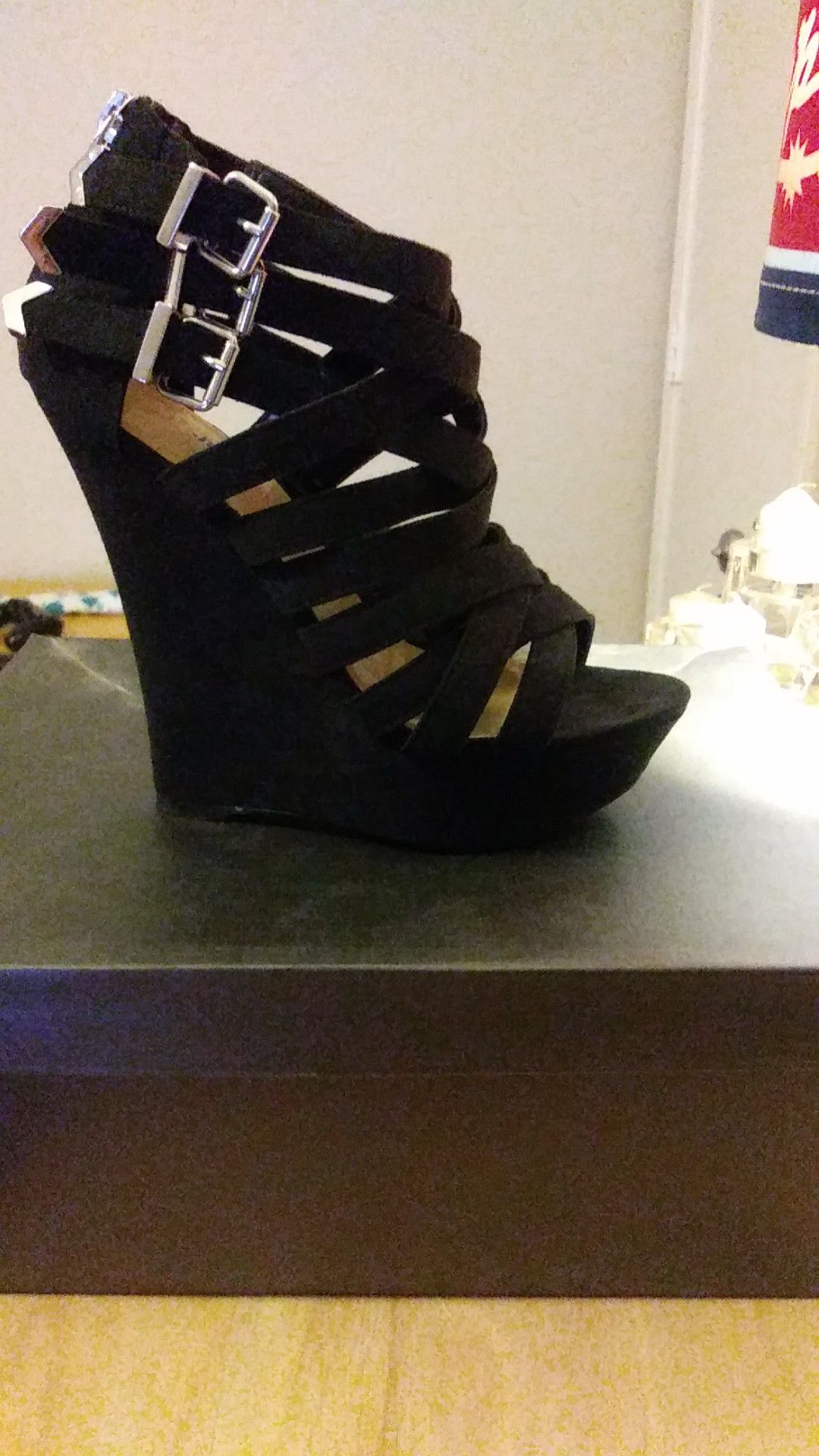 New suede strappy wedges