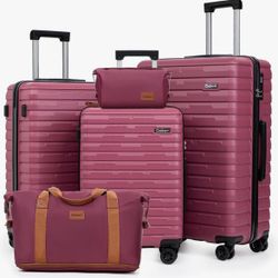 Cosbarn Luggage Sets Hardshell 5 Piece Durable Suitcases with Wheels 20/24/28 Inch ABS Suitcase Set, Hardside Carry-on, Lightweight, Space-Saving, Che