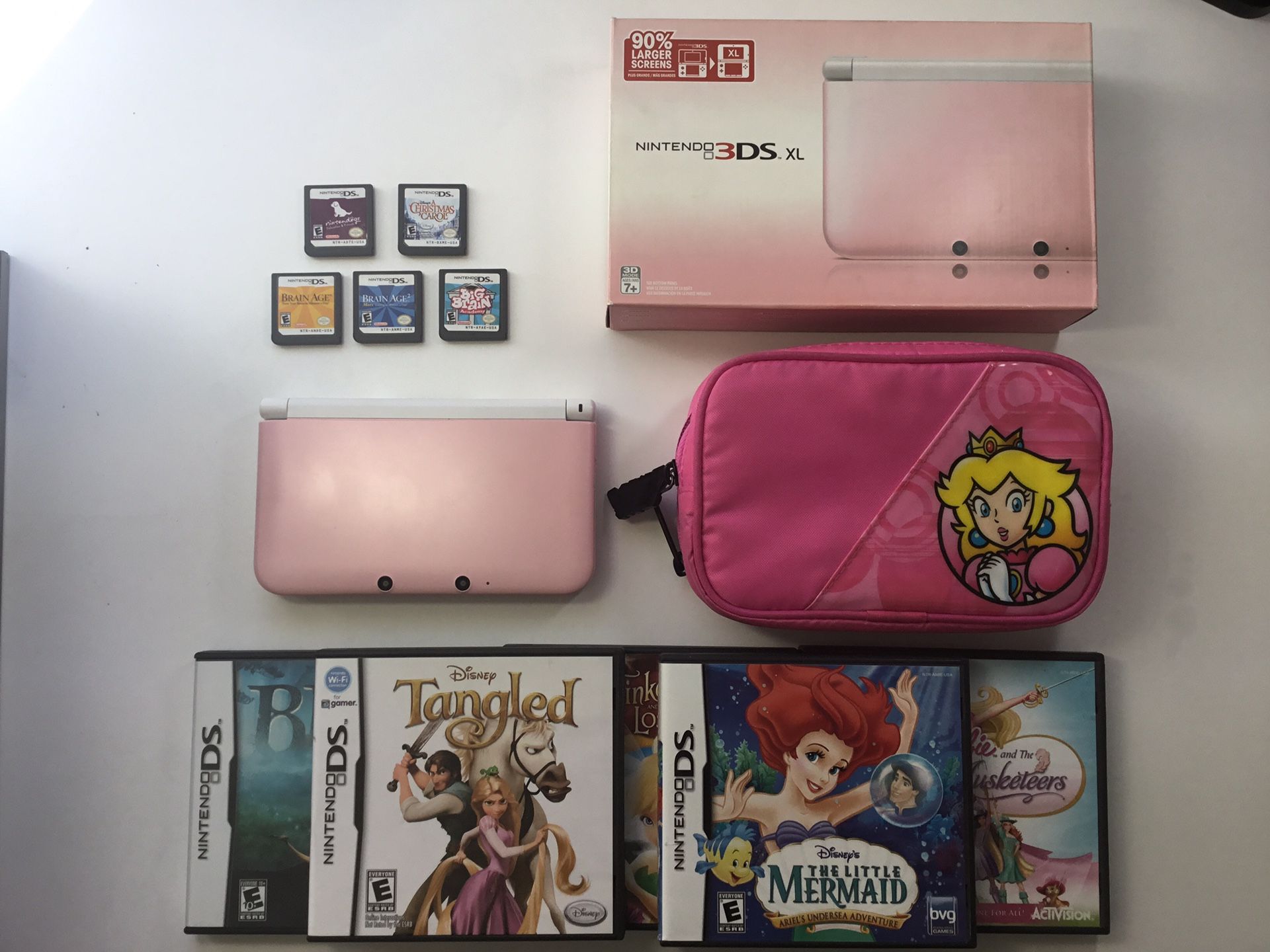 Nintendo 3DS XL Pink Like New Bundle with 10 Games