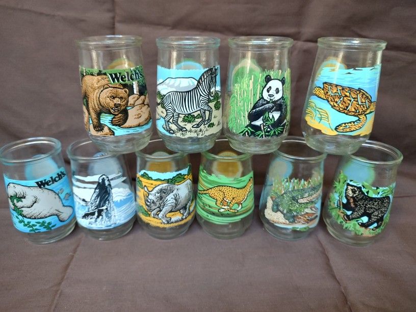 10 1990s Welches WWF Endangered Species Jelly Jar Glasses 