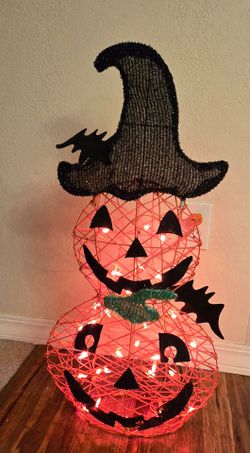 Wire Framed Lighted Stacked Pumpkin Yard Lawn ArtHu