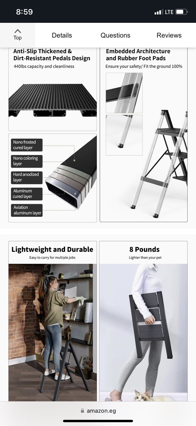 MITIR Folding Step Ladders with Wide Anti-Slip Pedal, Lightweight Step Stools Floor Stand Bookshelves Bathroom Storage Kitchen Storage