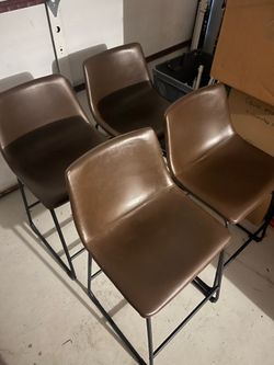 Set of 4 brown faux leather barstools 26”