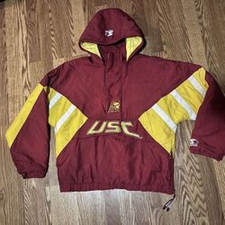 USC Trojans 90s STARTER puffer 1/2 jacket Pullover XL red gold Vintage