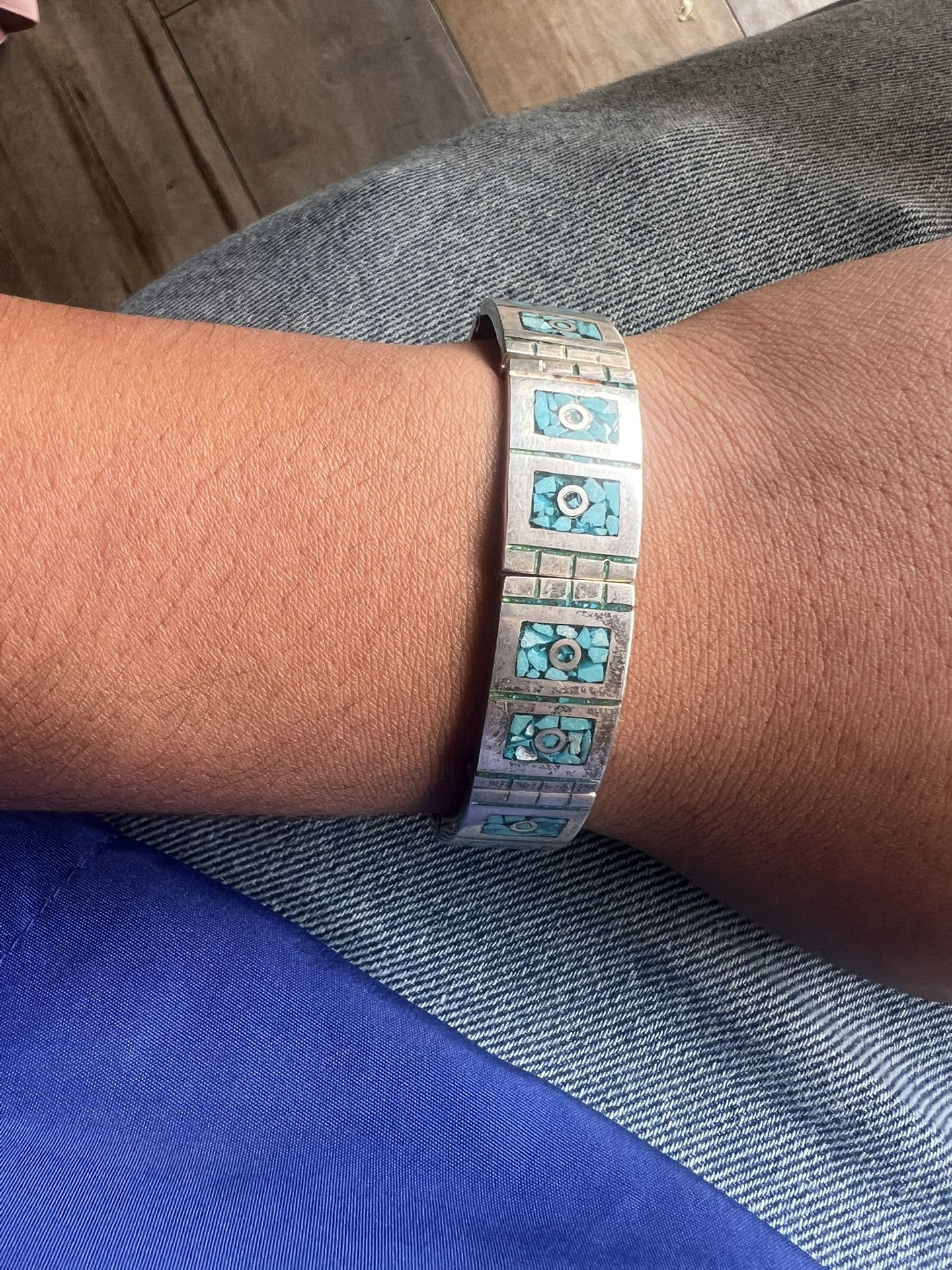 Mexican Silver Turquoise Inlayed Bracelet