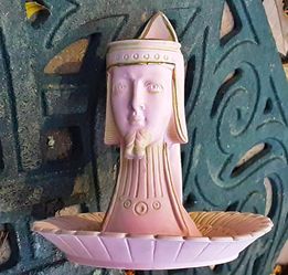 Antique egyptian sphinx pink bisque parisianware candlestick 5" x 4.5" #47