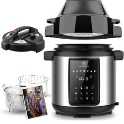 6Qt Pressure Cooker & Air Fryer Combo - All-in-One Multi-Cooker with Pressure & Air Fryer Lid, Steam