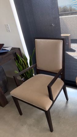 RH French contemporary armchair, brown oak performance velvet latte
