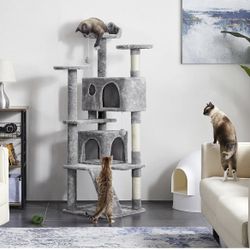 Multi-Level Cat Tree Cat Tower for Indoor Cats Cat Condo Furniture with Sisal Scratching Post, 61in, Light Gray