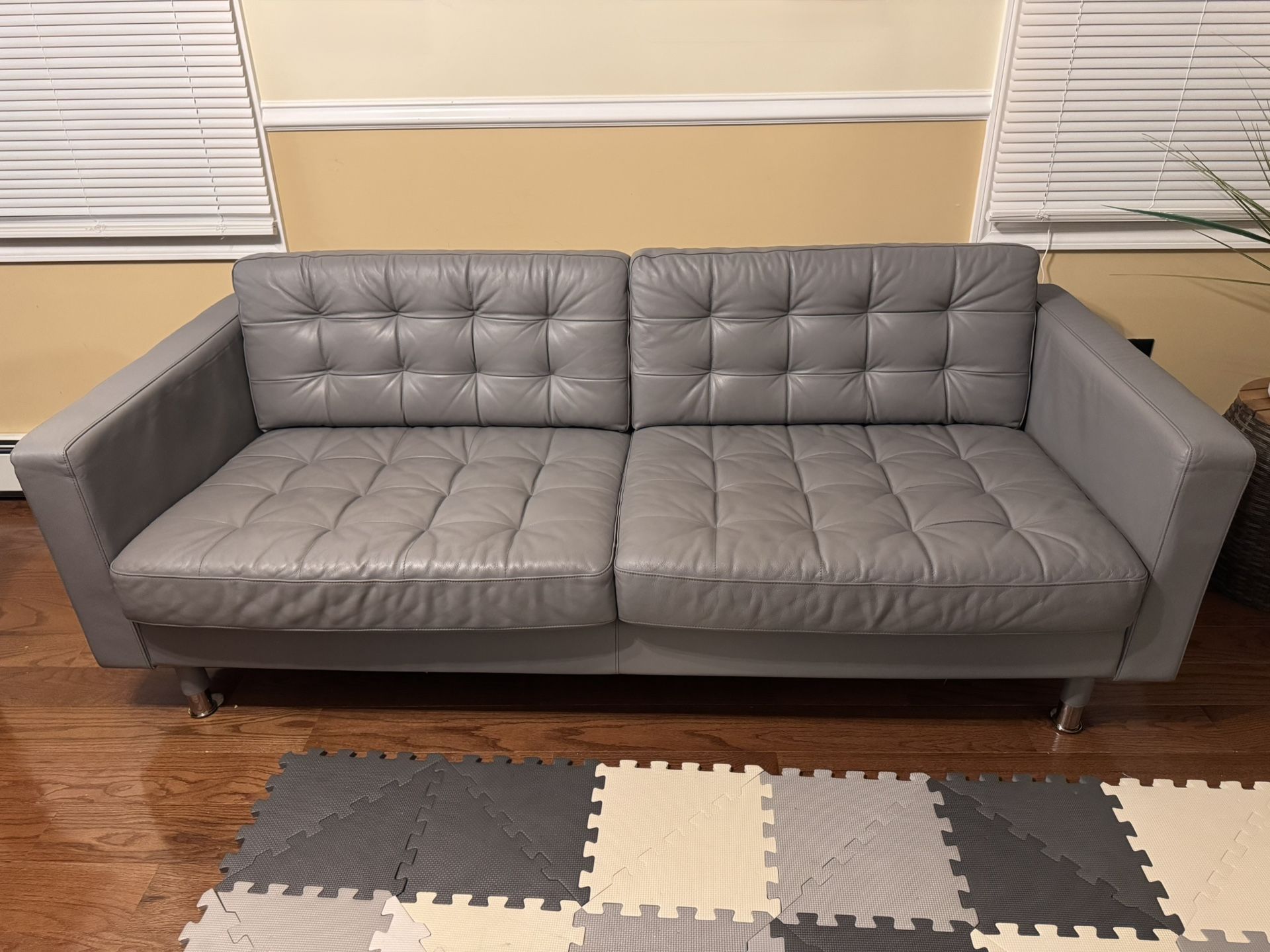 Modern Gray Leather Sofa - Excellent Condition