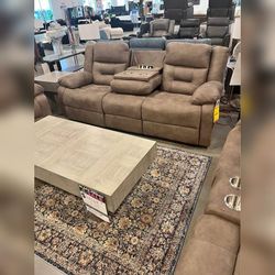 3 Pieces TAN Fabric manual reclining sofa set