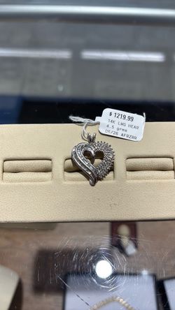 14K Solid White Gold Heart Diamond Pendant
