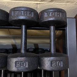 Vintage York Roundhead 30 lb dumbbells 30lbs 30lb dumbbell lbs weights weight round head roundheads