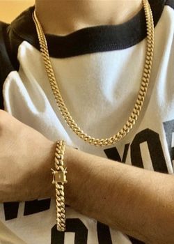10MM Cuban Link Set 14K Gold Plated Doesn't Loses Color
