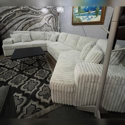 Cozy Pull out sofa ith Cuddler Sectional couch White Jumbo corduroy