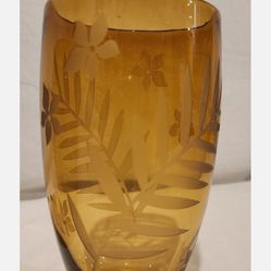 Amber Etched Glass Vase
