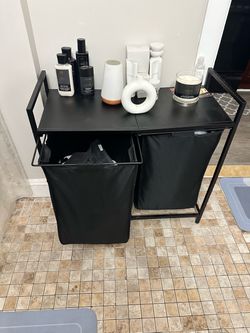 Black Double Laundry Hamper with Shelf