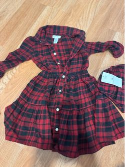 Ralph Lauren Baby Girl Size 2T Black Red Buffalo Plaid Long Sleeve Dress Cotton