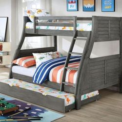 Brand New Grey Twin Over Full Bunk Bed (Trundle Sold Separately)