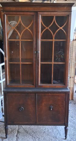 Vintage Walnut China Cabinet Hutch – Gothic Arch Detail (No. 815)