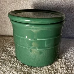 Longaberger Green Pottery Crock/Coaster/Lid And Candle